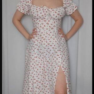 Floral White Dress with Red Accents